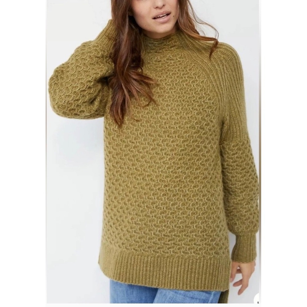 NEW Anthropologie Bia Mock Neck Textured Knit Tunic Sweater Moss Green M